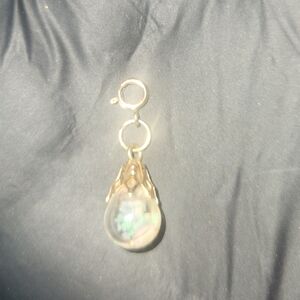 Gold Teardrop Pendant Charm with Iridescent Glass Opal Specks Accent